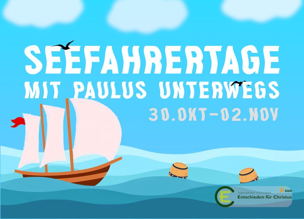 handzettel der Seefahrertage. Sin Segelschiff umgeben von bauen Wellen.