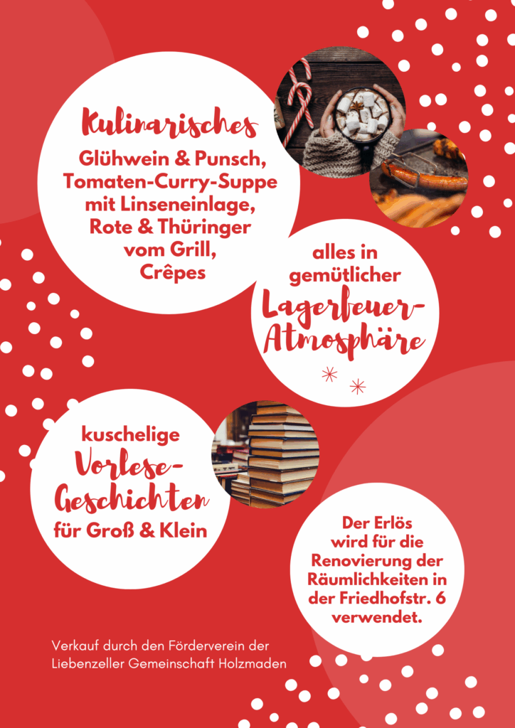 Rückseite des Handzettels Einladung Adventseinläuten. Beschreibt die angebotenen Speisen und das Programm.